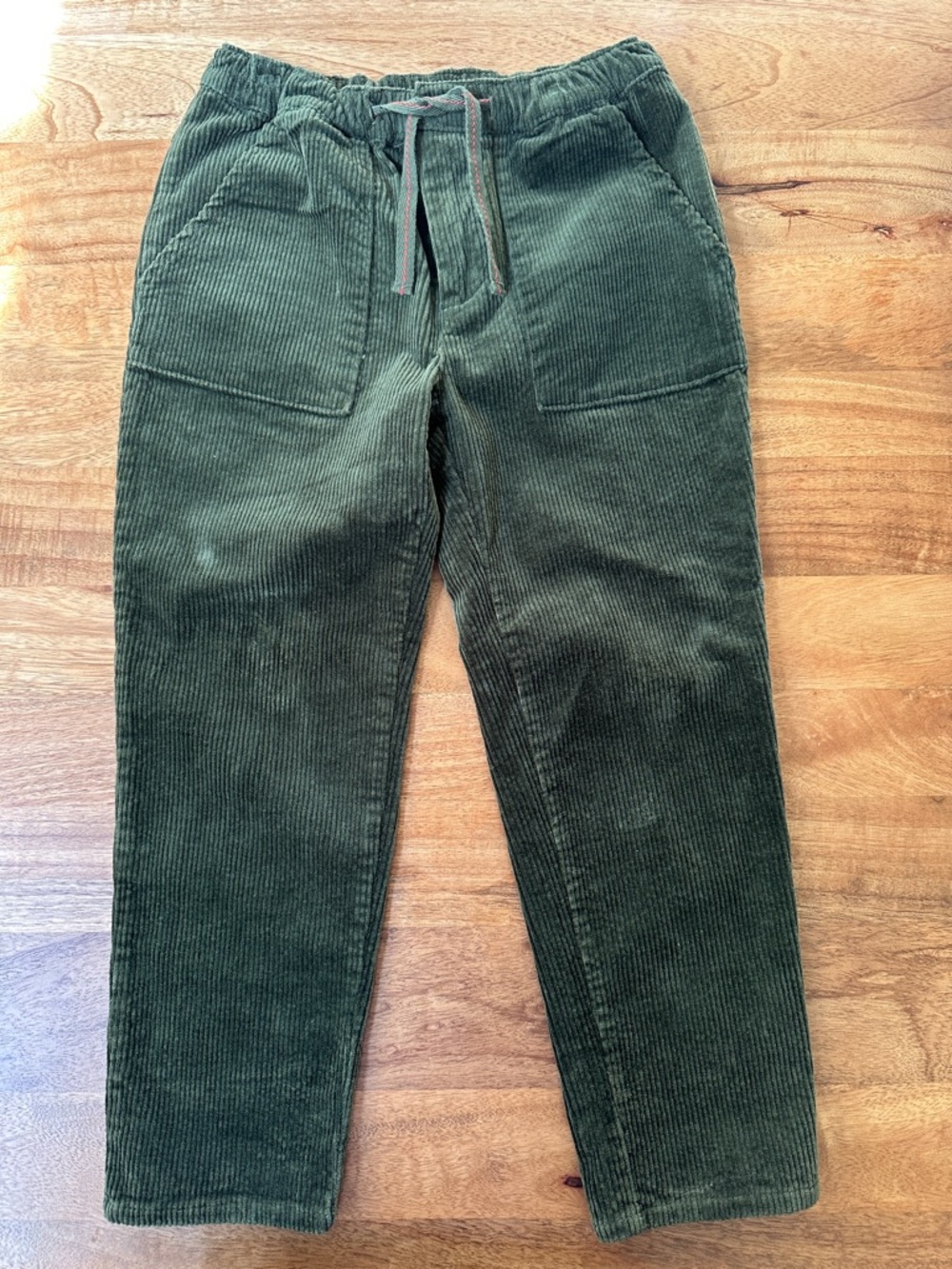 Rylee and Cru - Kids Dark Green Corduroy Drawstring Pants with red accent